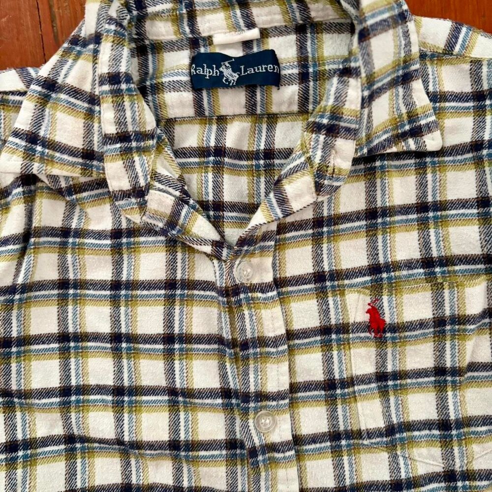 Ralph- Lauren Kid's Flannel Plaid Long Sleeve Button Down Shirt EU Size 4-6